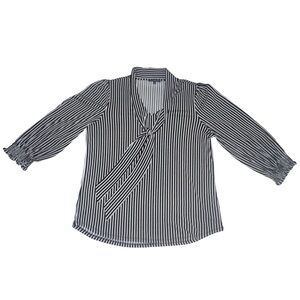 Adrianna Papell striped Psychedelic Pattern Blouse w tie neck and ruffle sleeves